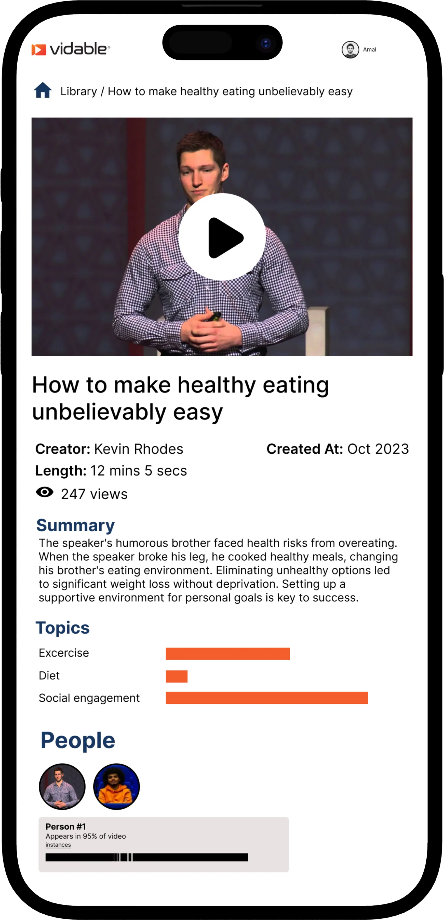 Vidable video summary on a phone