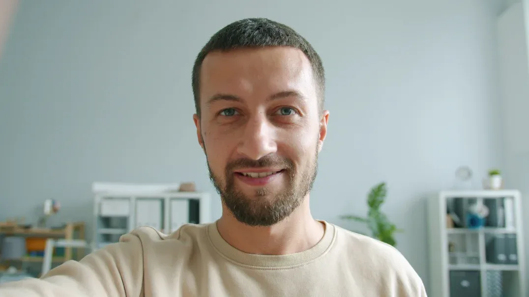 A presenter on a video call